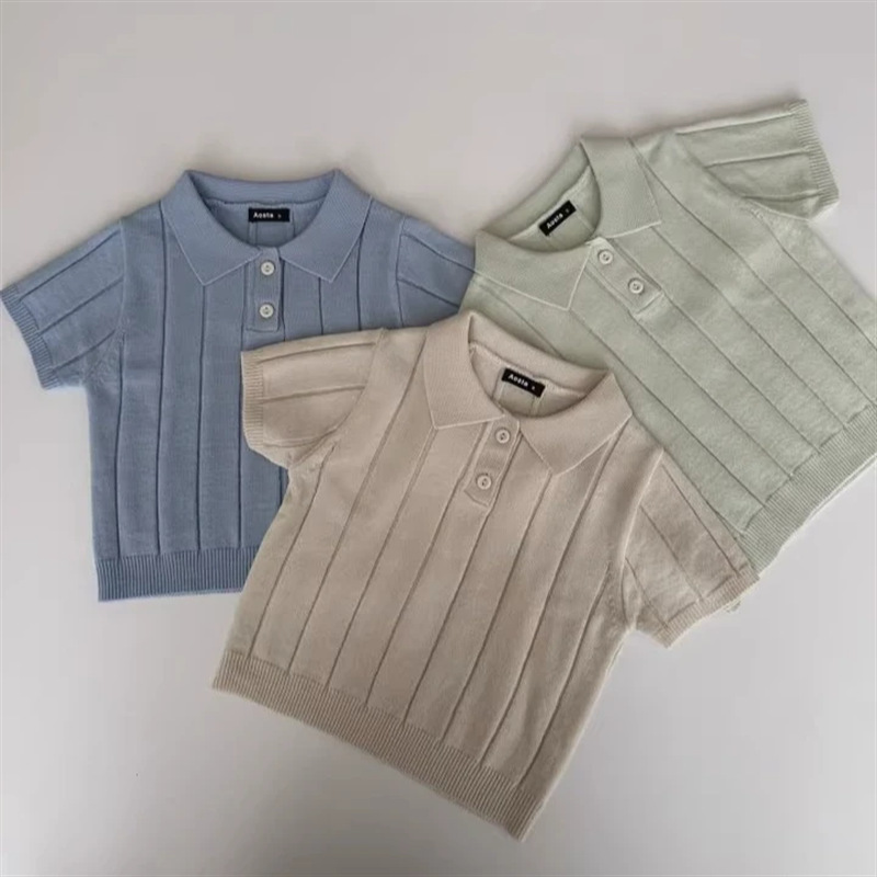 Ins Korean Version 2026 Summer Style Infant and Toddler Knitwear Thin Summer Top with Lapel Children's Pullover
