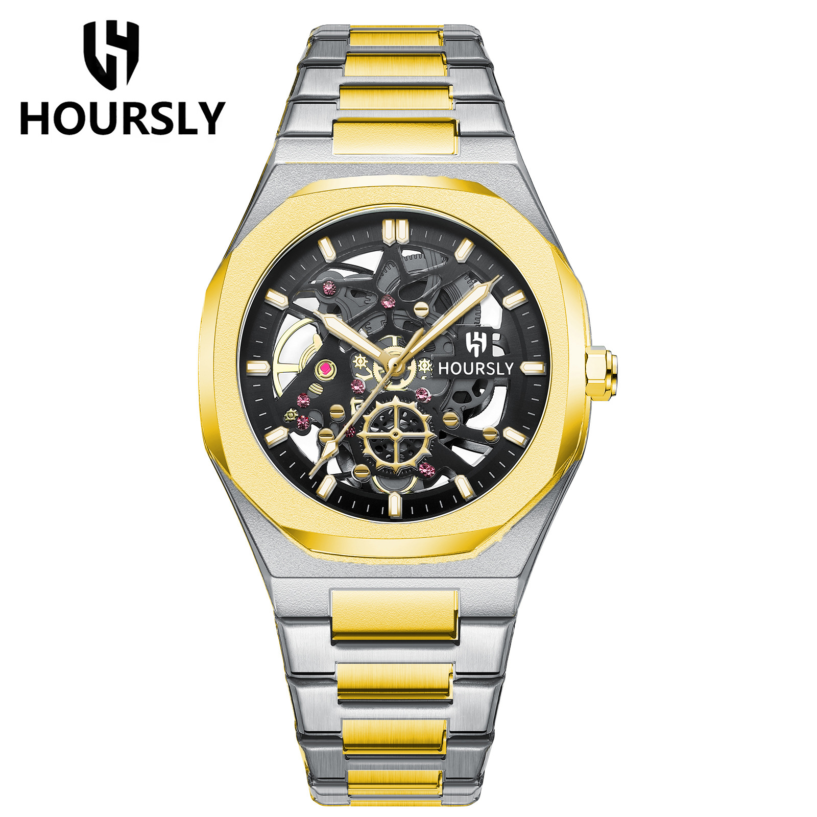 Relojes transfronterizos de venta caliente en Europa y los Estados Unidos relojes impermeables de la marca hoursly para hombres relojes mecánicos falsos relojes de cuarzo de acero inoxidable image 16