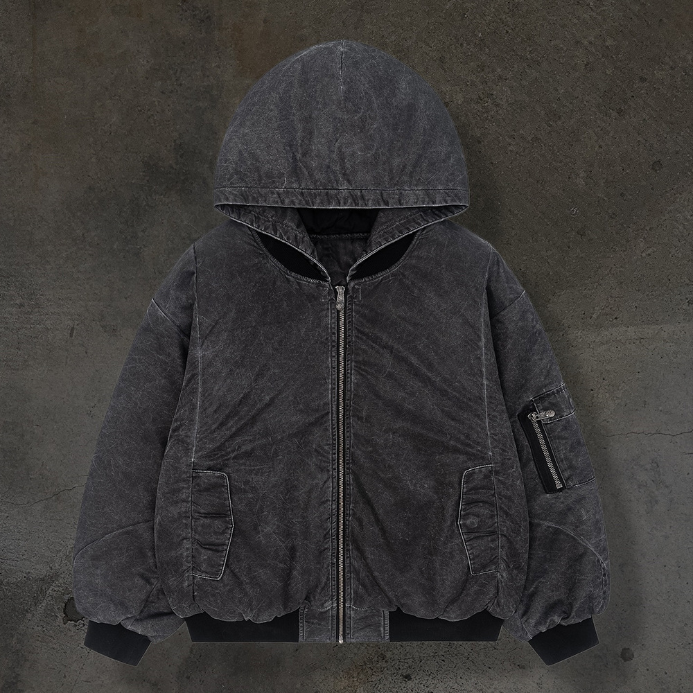 嘻哈复古街头水洗美式高街新款时尚朋克拉链开衫原宿摇滚连帽卫衣