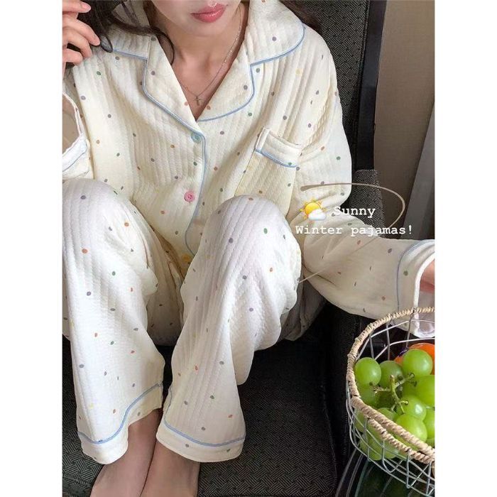 Pijamas de algodón de aire para mujeres otoño y invierno dulce engrosado calentamiento ropa doméstica dibujos animados estudiantes coreanos de manga larga estilo de niña