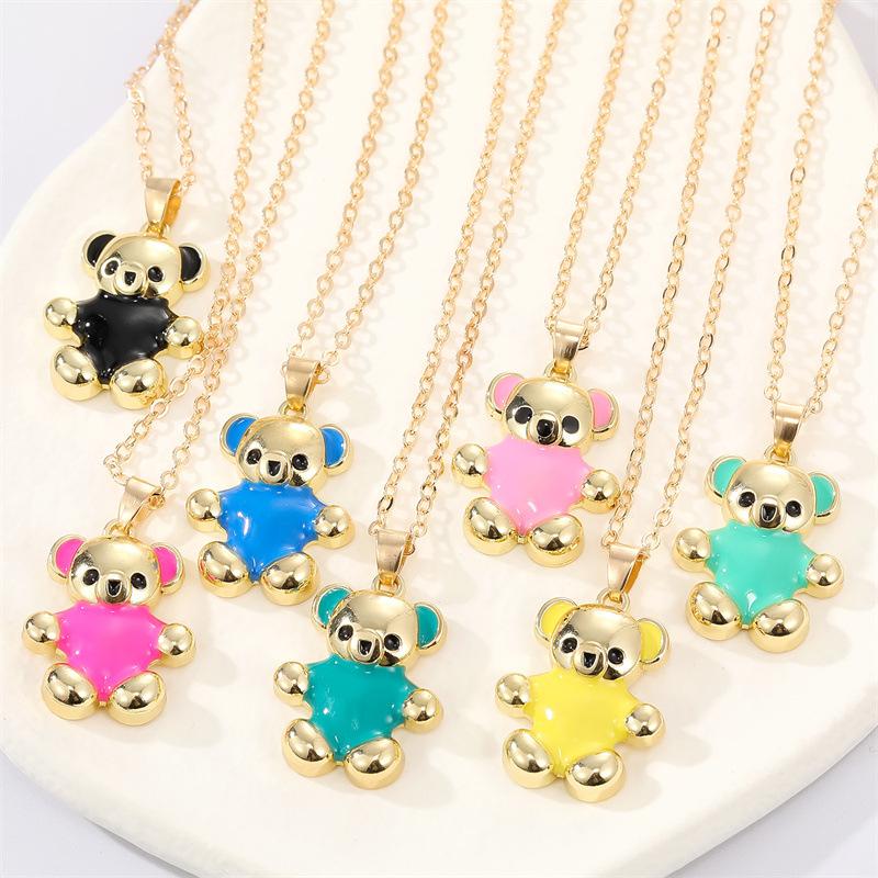 Koreau0027s new cute alloy color bear necklace cartoon animal pendant clavicle chain