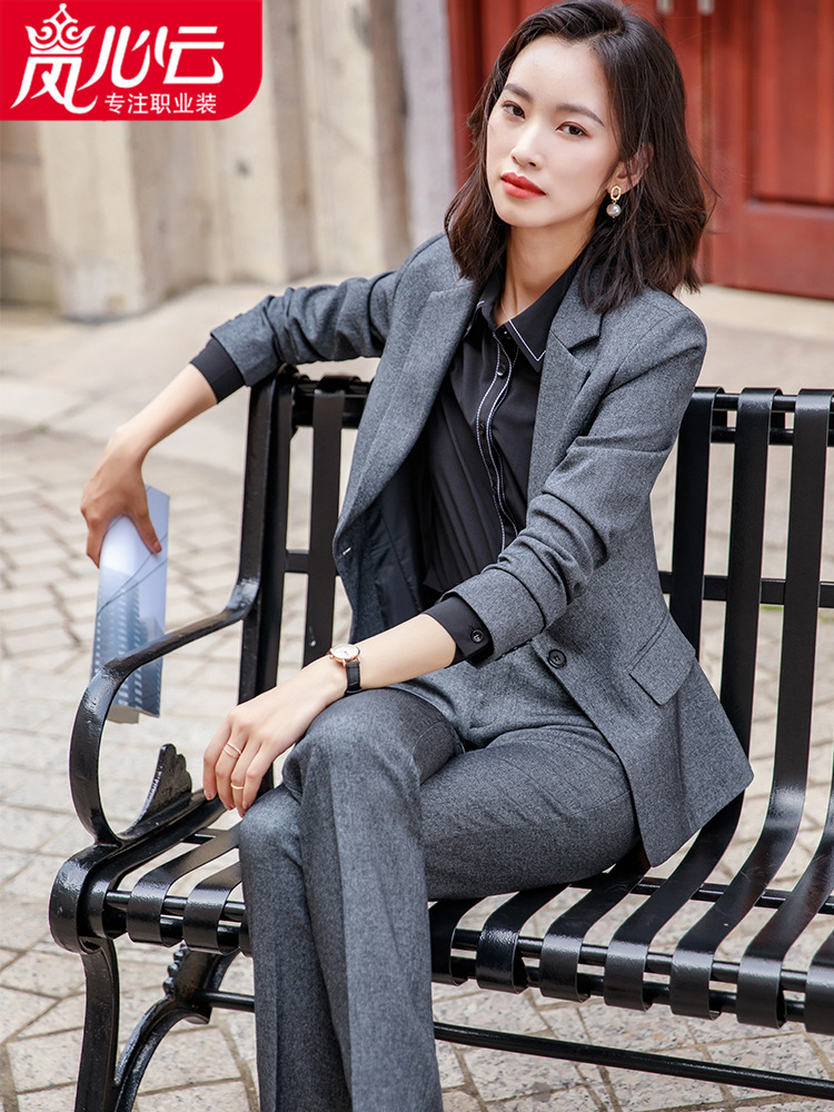 2025新型秋冬長袖スーツセット職業服女性スーツ気質修身スーツ軽豪華職場正装