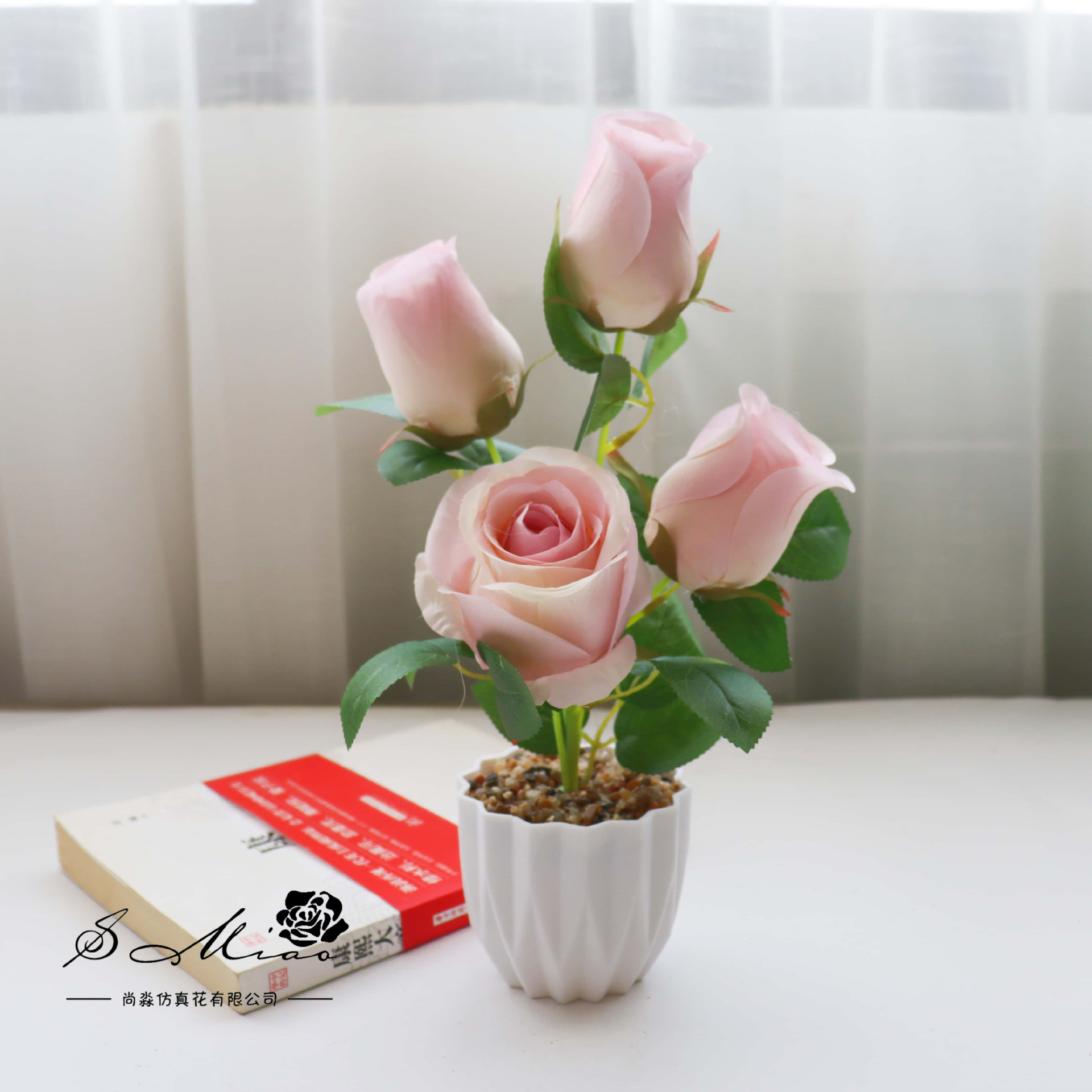 Flores falsas estilo pastoral rosa bonsai simulación flor de moda decoración creativa plantación verde artificial simulación maceta image 7