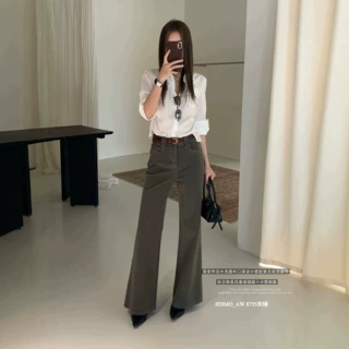 DIMO-秋款老钱风松弛感四面弹水洗通勤百搭显瘦微喇牛仔裤女8755