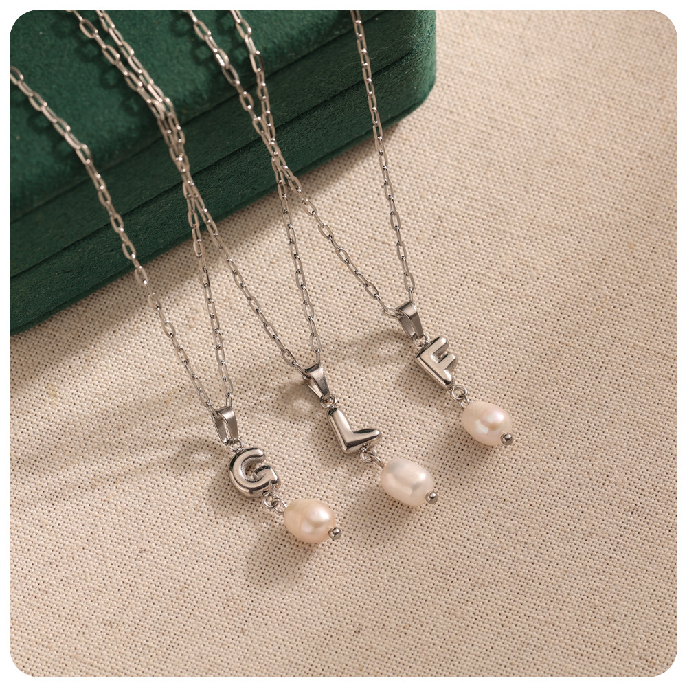 TENA collar de acero inoxidable de perlas verdaderas simplista de alto nivel nicho de diseño de acero de titanio collar de collar para mujeres image 5