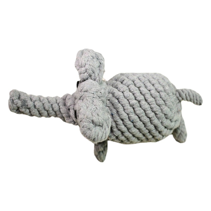 Fábrica de juguetes para perros tejida a mano al por mayor cuerda de algodón elefante gris mordedura de juguete para mascotas suministros para mascotas