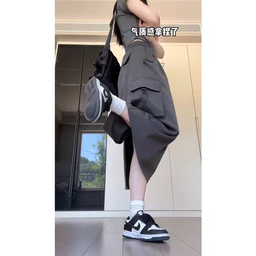 Plus-size women's workwear skirt for summer 2025, with a salty sweet and spicy style, petite size, street-style, age-defying, fashionable half skirt