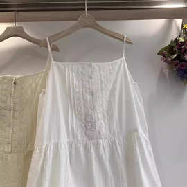 长款叠穿裙子女单层衬裙日韩森女系夏季蕾丝拼接纯棉布吊带连衣裙