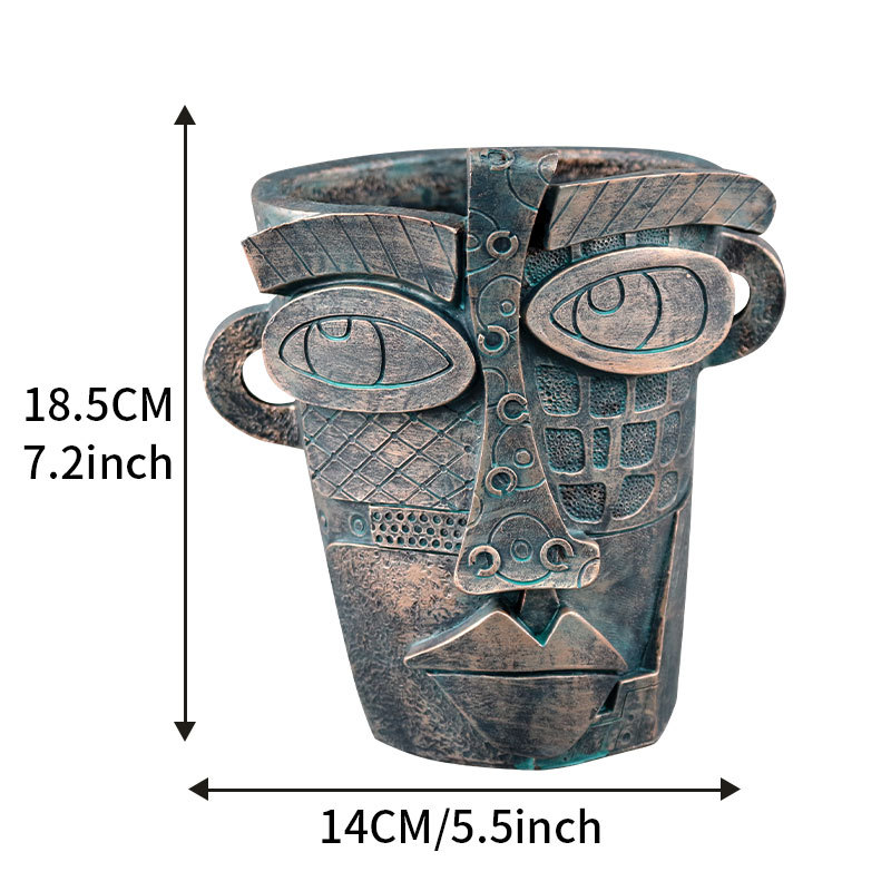 Overseas Hot Sale Picasso Inspired Bronze Face Abstract Flower Pot Resin Garden Home Garden Decoration Ornaments
