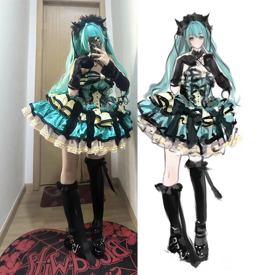 Популярный костюм Хацунэ Мику для косплея, костюм принцессы Мику, двумерная анимация, костюм, полный комплект с бантом