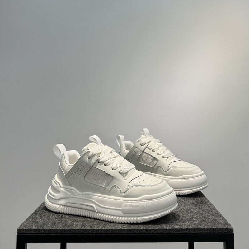 Men's White Sneakers 2024 Thick-Soled Loafers Low-Top Lace-Up Casual Sports Shoes Trendy Versatile Shoes with Height-Increasing Design