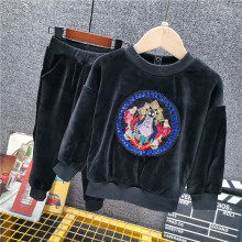 儿童加厚金丝绒套装冬季新款男女童宝宝双面绒休闲运动两件套保暖