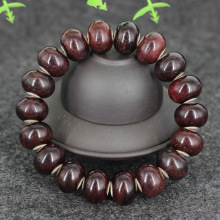 大叶紫檀算盘珠镶嵌牛骨佛珠手串  单圈佛珠手串 紫檀贴骨