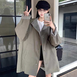 韩系chic格子两面穿风衣外套女春秋季2025新款中长款休闲立领上衣