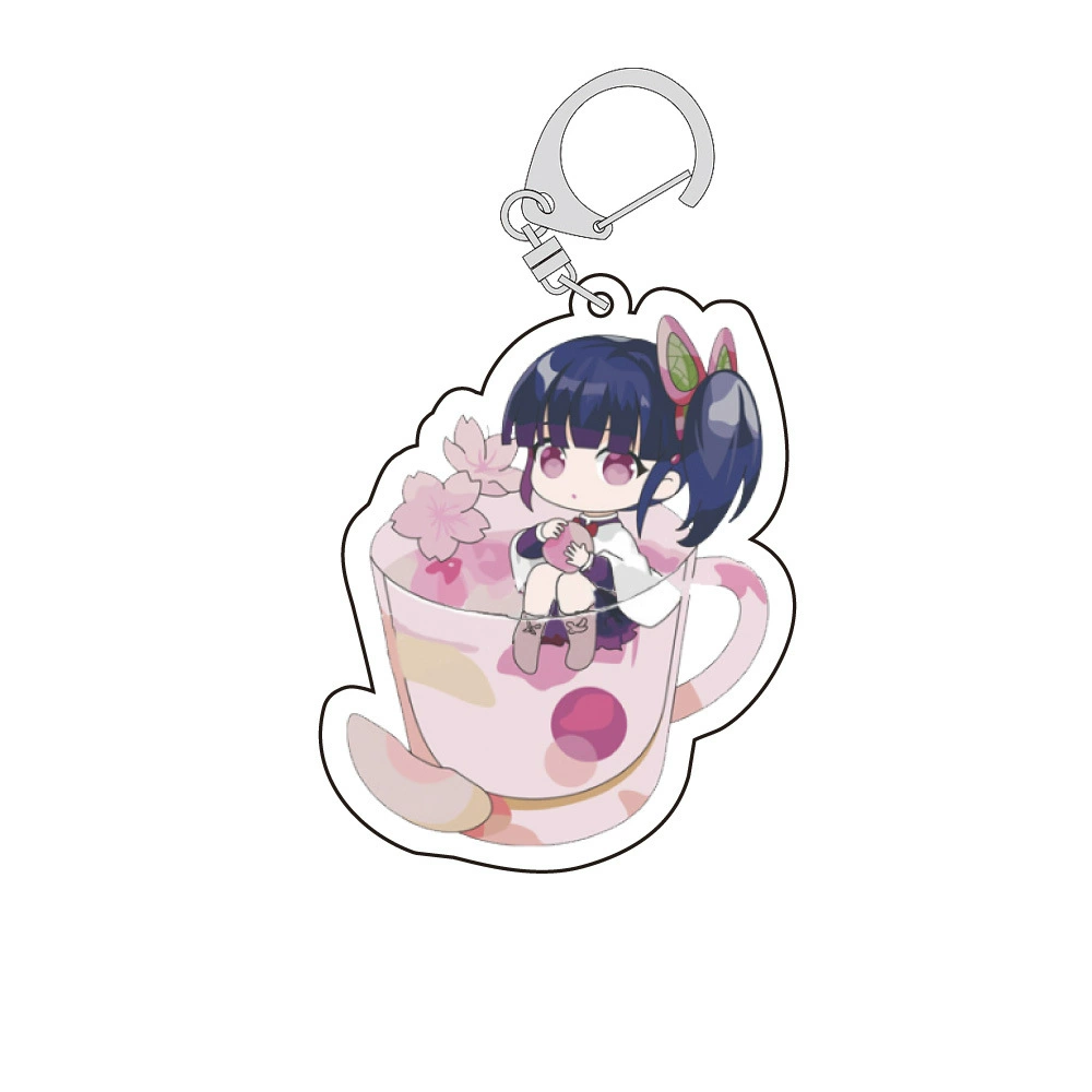 Double-sided Acrylic Keychain, Fruit Tea Design, Transparent Chibi Character Charm (assorted colors)