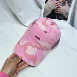 韩版时尚粉色迷彩棒球帽子女春夏休闲百搭显脸小鸭舌帽防晒遮阳帽