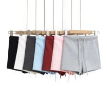 25夏新款女辣妹纯色抽绳松紧腰骑行修身短裤健身高腰运动瑜伽热裤