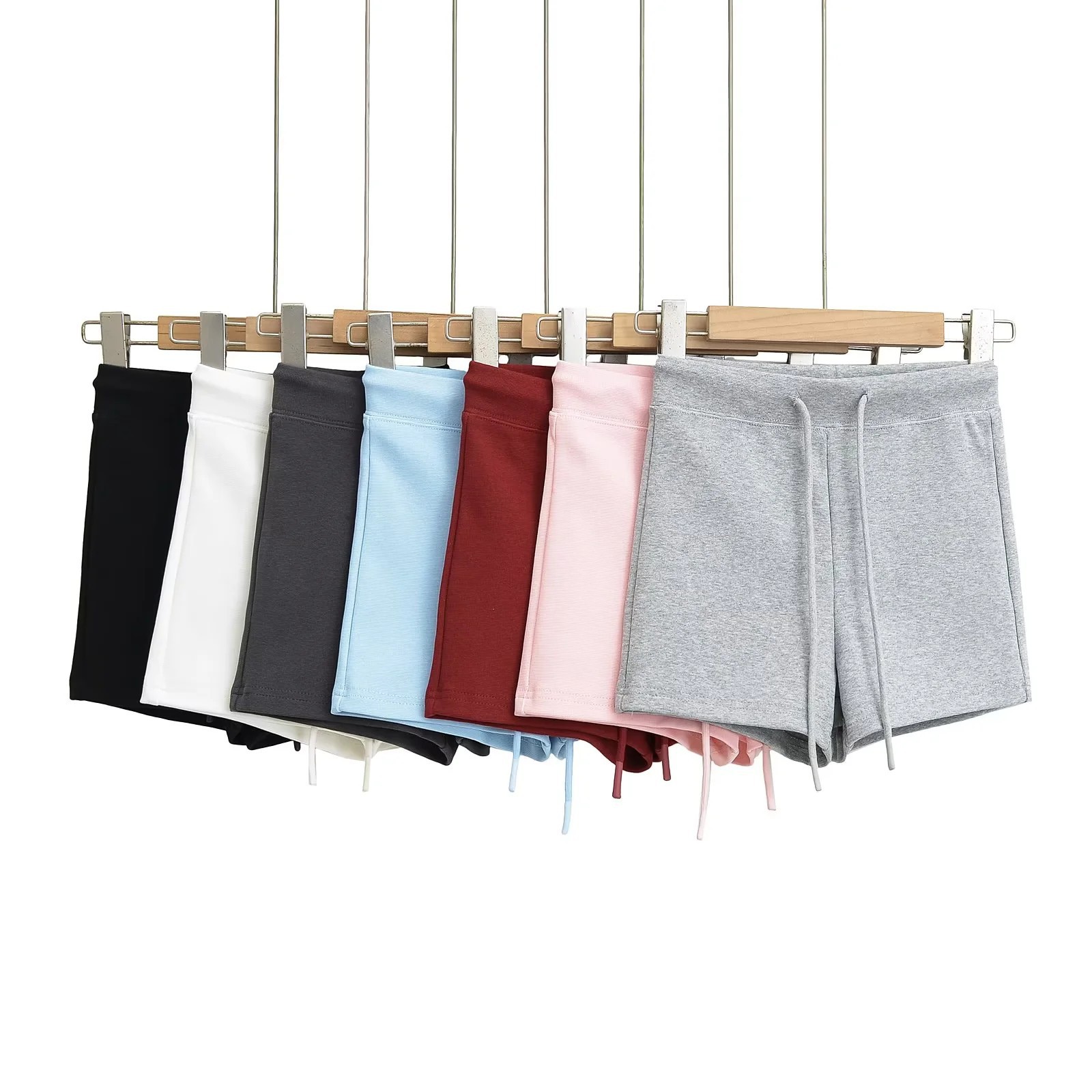 25 New Summer Style Female Hotties Pure Color Drawstring Elastic Waist Cycling Slim Shorts Fitness High Waist Sports Yoga Hot Pants