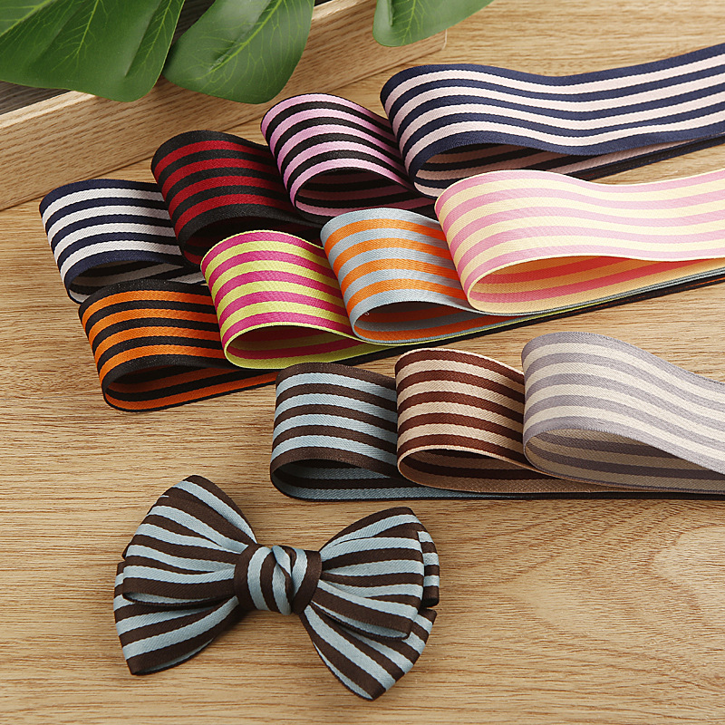 Double-sided polyester satin ribbon, baking gift box floral decoration bow DIY hair accessory material inter-color striped fabric strip