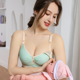 Cross-Border Pregnant Women's Non-Wired Front Buckle Breathable Large Size Nursing Bra Breastfeeding Adjustment Push-Up Postpartum Nursing Bra