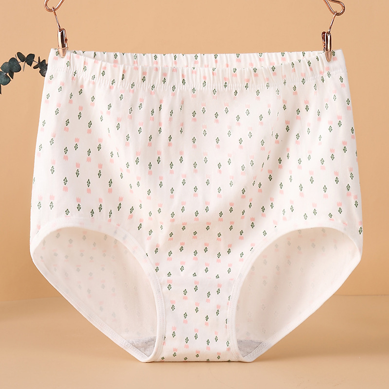 Middle-Aged and Elderly People's Cotton High-Waisted Tummy-Tightening Butt-Covering Comfortable Plus-Size Jacquard Cotton Crotch Briefs for Mothers and Grandmothers
