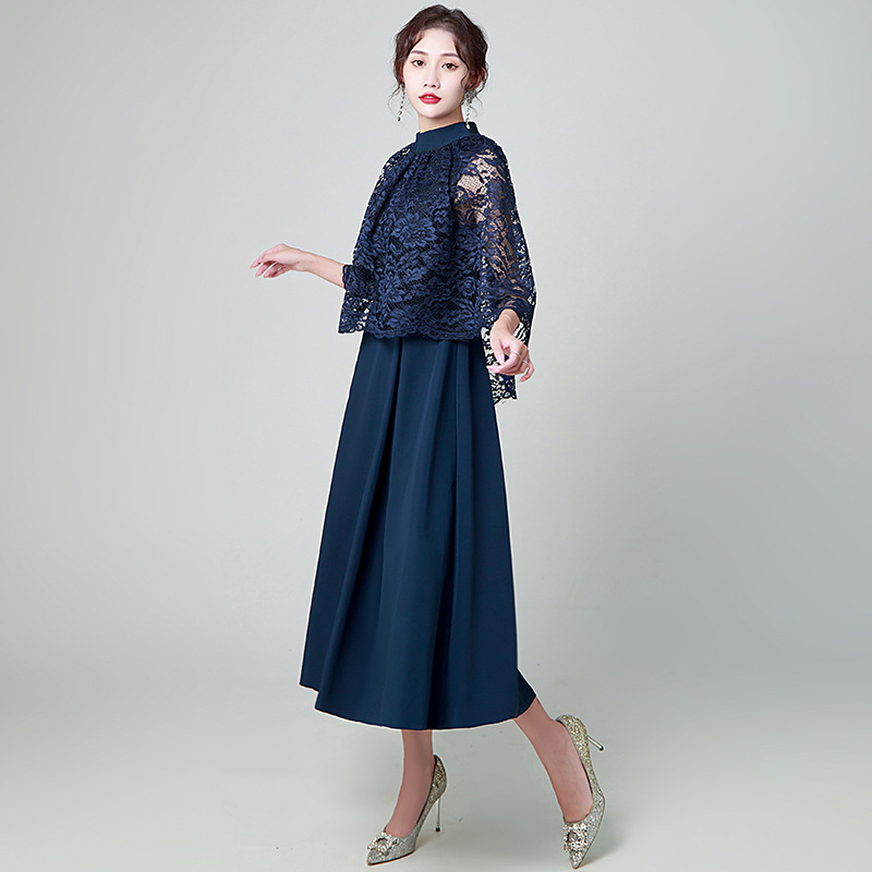 Vestido de noche estilo europeo para mujer, nuevo modelo 2026, azul marino, ropa informal, vestido largo elegante para reuniones anuales.