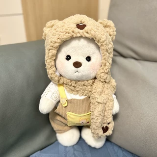 30cm中号莉娜关节熊公仔熊掌小熊帽背带裤套装泰迪玩偶娃衣套装