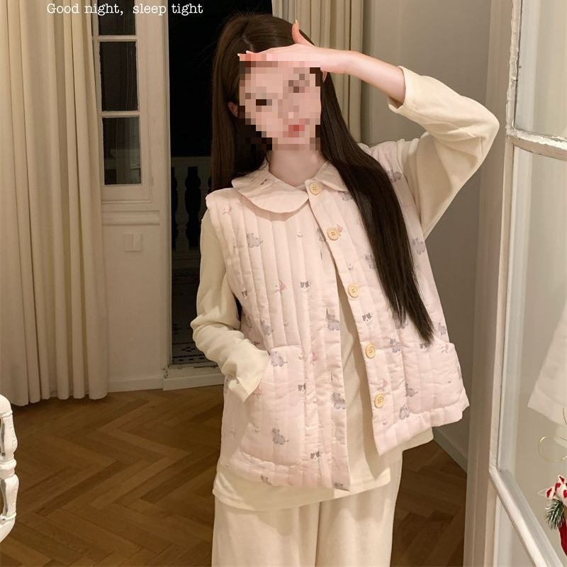 百搭小马甲秋冬季夹棉加厚保暖家居外搭马甲上衣宽松可外穿睡衣女