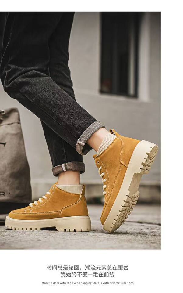 Giày bốt Martin nam cổ cao phong cách Anh, da retro, đế cao 3 cm, phối màu trơn — A6603 lạc đà, A6603 màu đen chi tiết 11