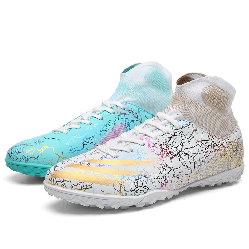 Nuevos zapatos de fútbol al por mayor de los hombres transpirable fisión de Pato Mandarín alto-top uñas cortas uñas rotas zapatos de fútbol de hierba más tamaño de entrenamiento