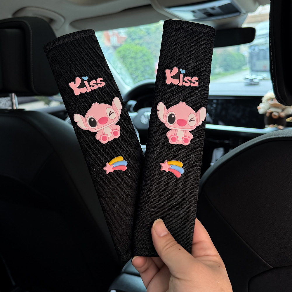 Car Seatbelt Shoulder Pad, Anti-Strain Protective Cover, Cute Stitch Cartoon Car Interior Decoration, Universal Model