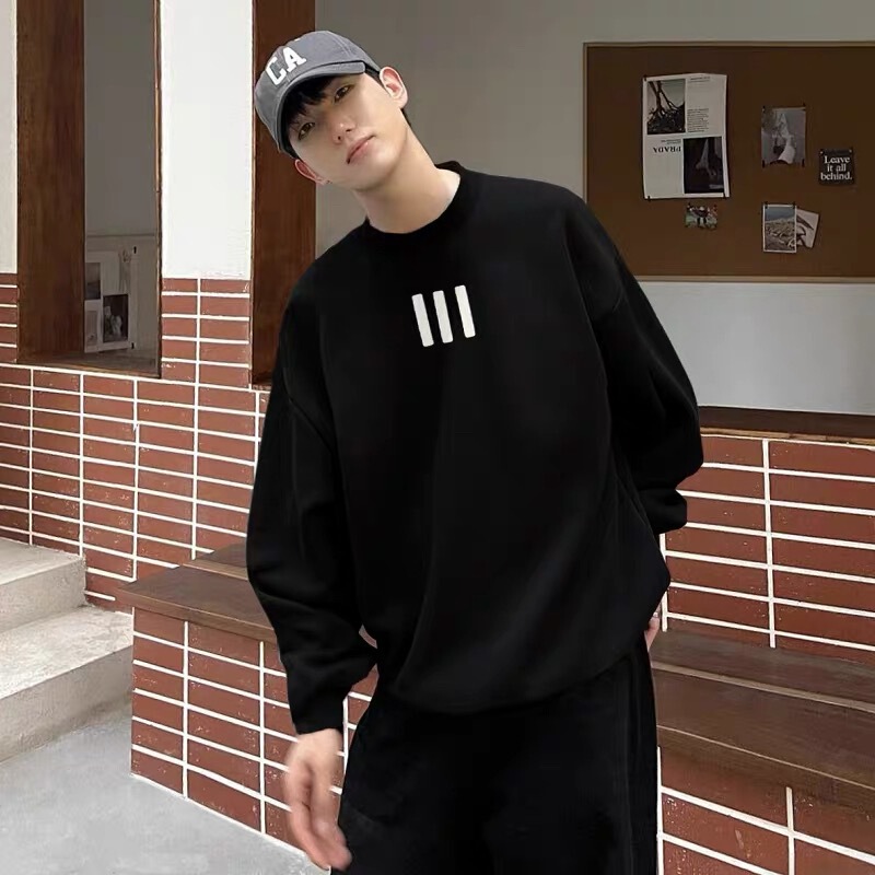 Fog Stack Essentials Niche American Fashion Brand Autumn and Winter Fleece-Lined Men's Couple's Round-Neck Sweatshirt