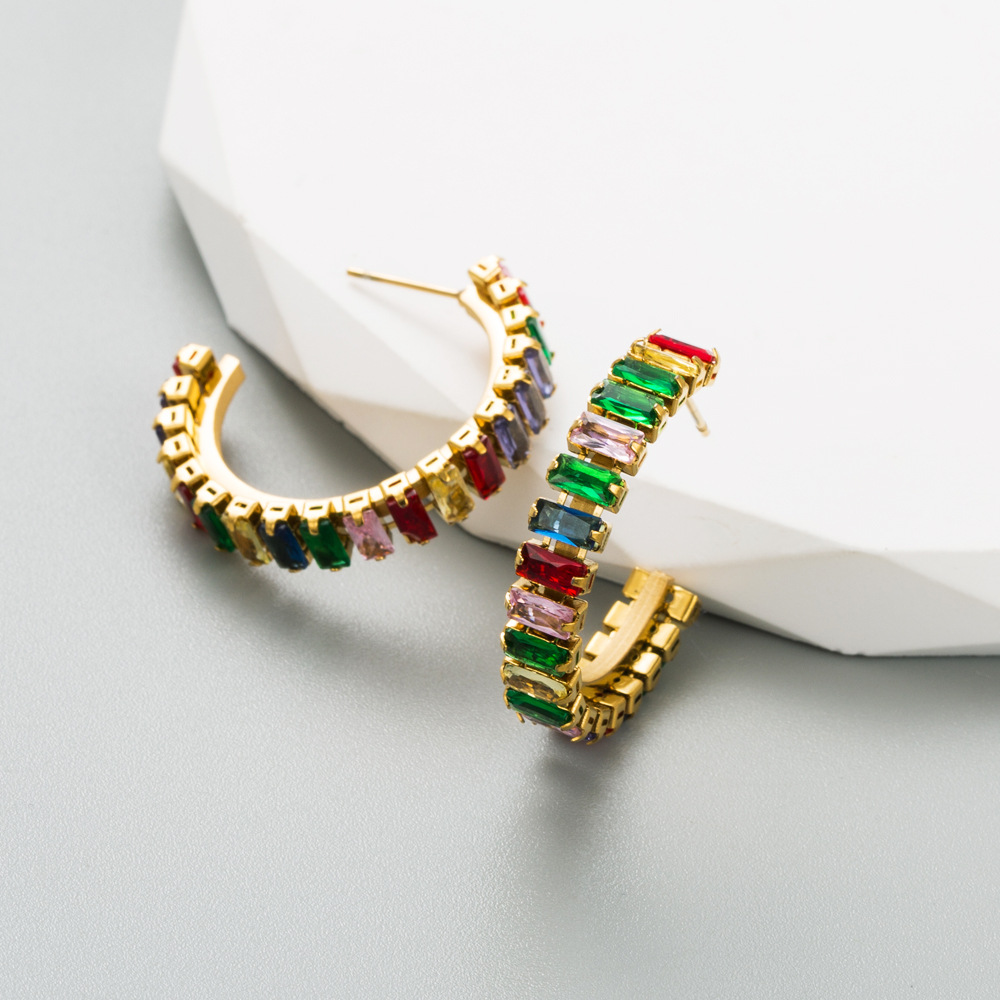 Fashion Geometric Titanium Steel Plating Rhinestones Ear Studs 1 Pair