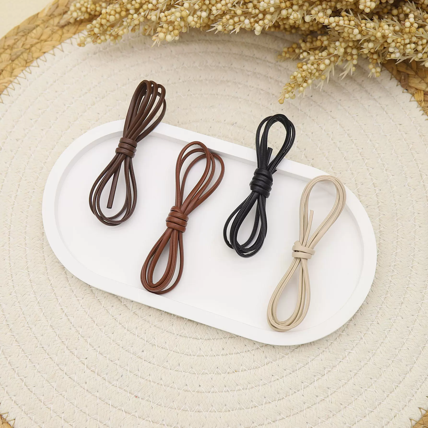 新款DIY四折扁形压条复古高级PU皮绳项链绳手工饰品配件材料辅料