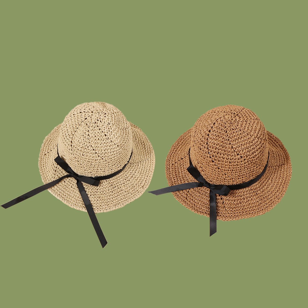 أزياء الصيف الجديدة أقواس الظل المصنوعة يدويًا قبعة القش أنثى واقية من الشمس وقبعة الشاطئ وقبعة الوالدين والطفل display picture 1