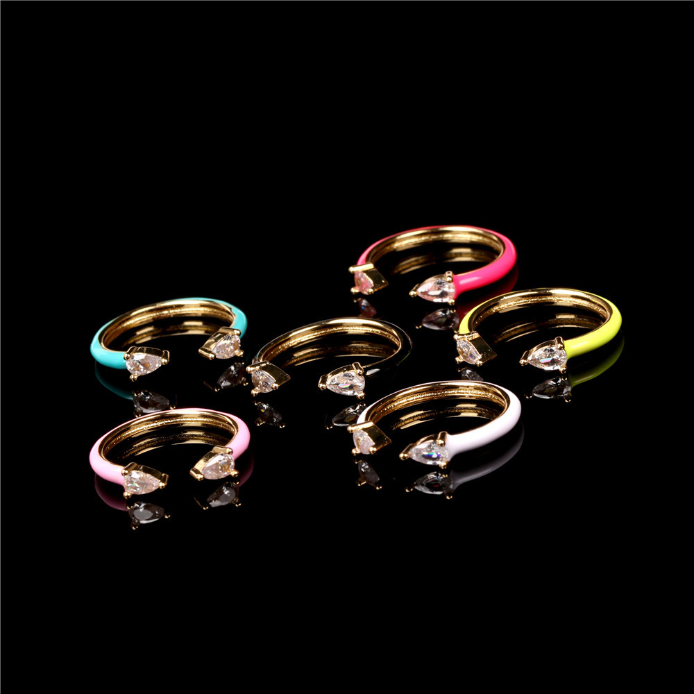 Nihaojewelry Fashion Water Drop Copper Micro-inlaid Zircon Opening Ring Wholesale Jewelry display picture 8