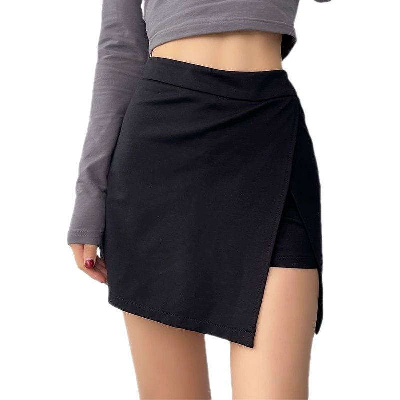 Женская короткая Однотонная юбка с высокой талией и разрезом по бокам, нескользящая короткая юбка больших размеров, нерегулярная юбка-трапеция, брюки