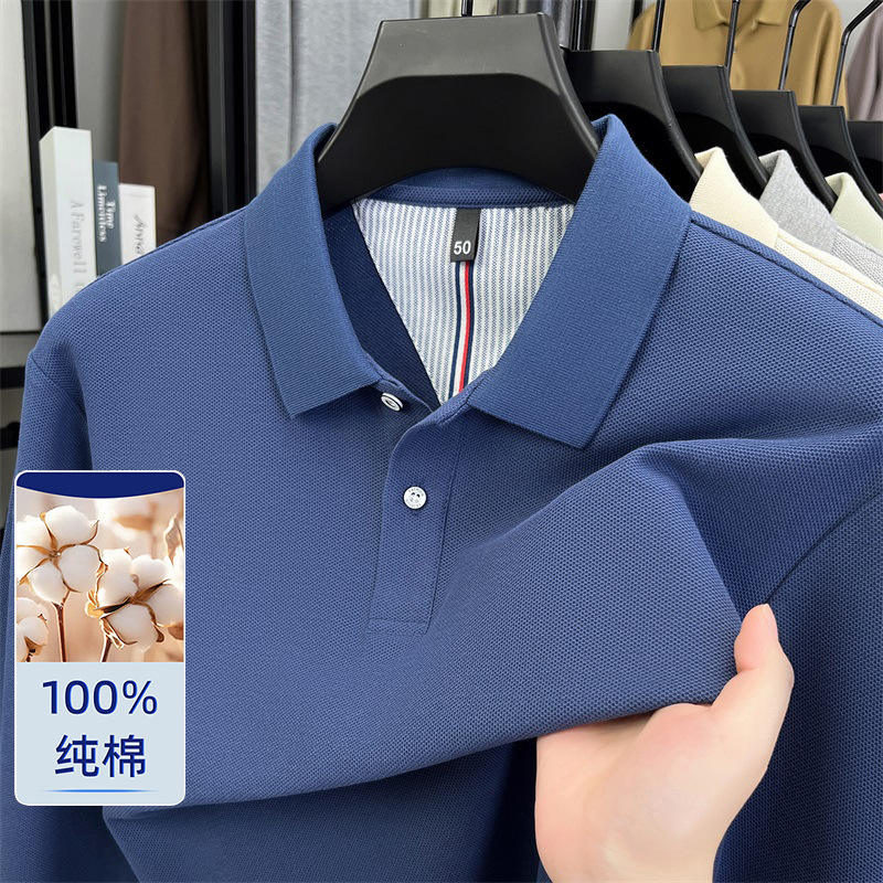 100% Cotton Polo Shirt Men's Long-Sleeved Autum New Casual High-End Pure Color Pique Cotton Slit Lapel T-Shirt 100% Cotton Polo Shirt Men's Long-Sleeved Autum New Casual High-End Pure Color Pique Cotton Slit Lapel T-Shirt