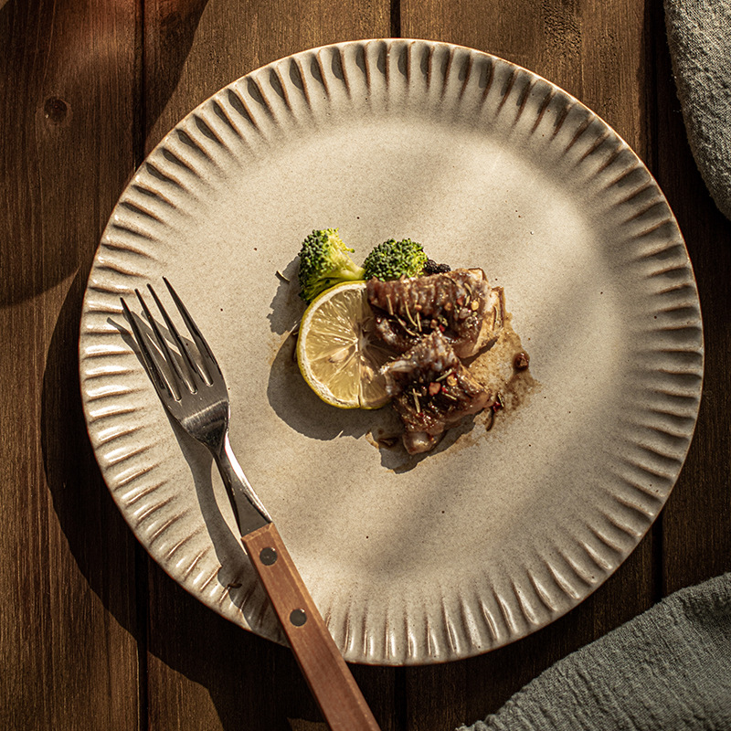 [Placa de carne de cerámica hecha a mano] Estilo retro B & B Placa de carne Restaurante occidental plato de pasta plato de postre ligeramente defecto
