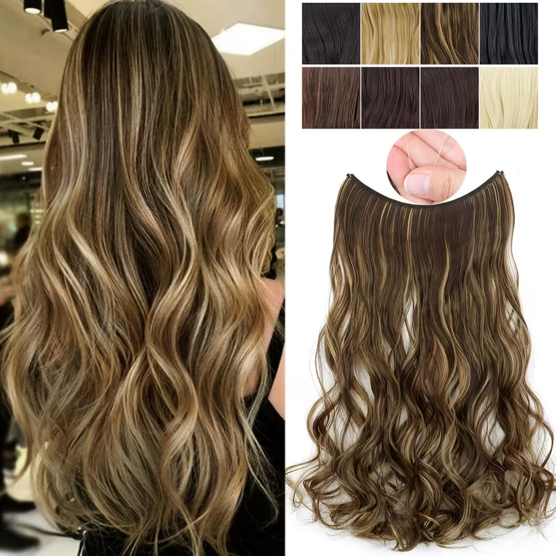 Wig cross-border hot-selling fish line curly hair extensions, one-piece volume-increasing seamless hair extensions, manufacturer's in-stock wig pieces Wig cross-border hot-selling fish line curly hair extensions, one-piece volume-increasing seamless hair extensions, manufacturer's in-stock wig pieces