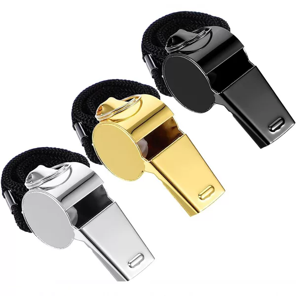 Rose gold stainless steel referee whistle, specialized for referees and coaches, sports training whistle with black lanyard
