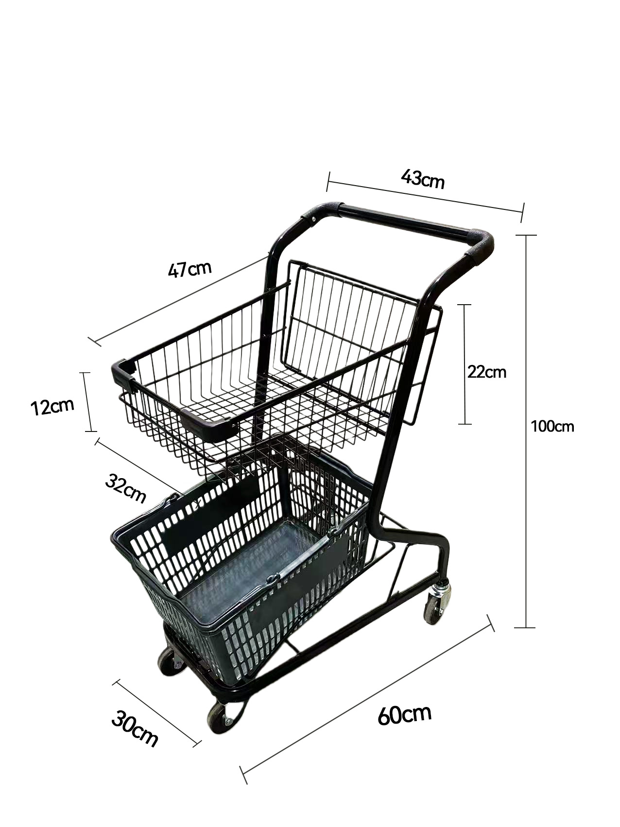 Supermercados multifuncionales agarran carritos de muñecas, centros comerciales de dos pisos, carritos de compras, puestos rojos de la red, carritos domésticos