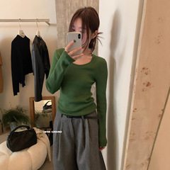 IMISS 秋冬新款极简风基础款内搭外穿显瘦U领长袖针织衫女H01239