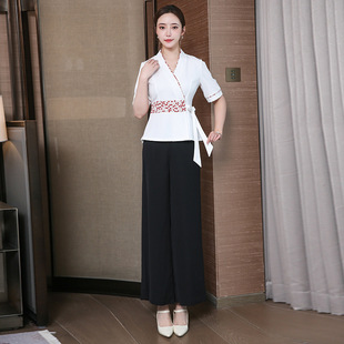 Yanyan beauty salon health center suit foot massage pedicure technician work clothes beautician work clothes female printing two-piece set