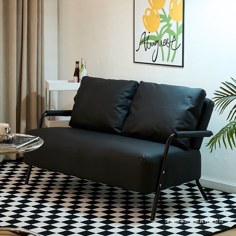 Black Wrought Iron Internet-Famous Leather Double Sofa for Small Apartments, Rental Houses, and Clothing Store Seating Area