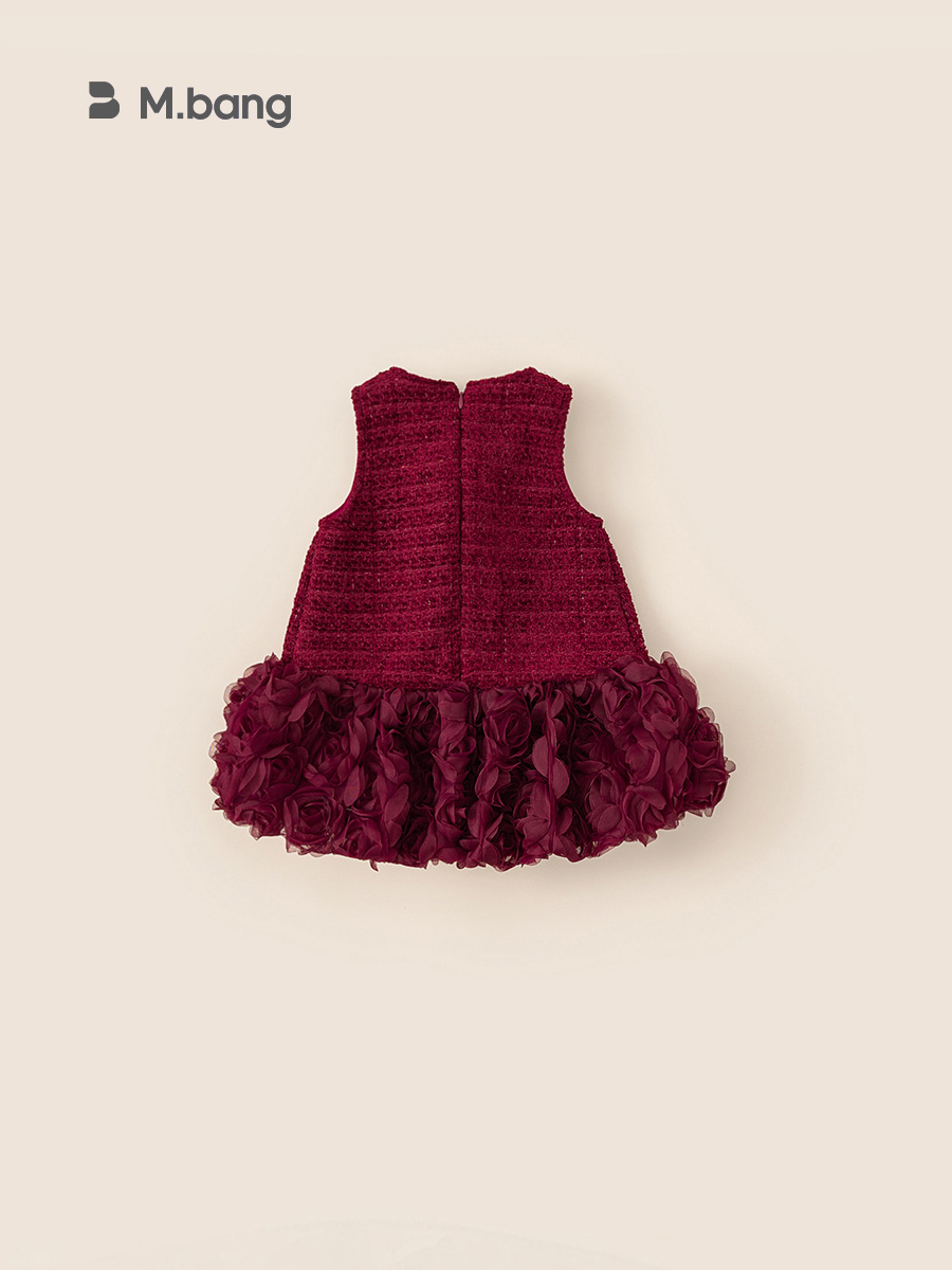 Vestido de cumpleaños de princesa de niña vestido de cumpleaños sin mangas otoño e invierno nuevo Festival de bebé vestido de chaleco de lazo rojo de año nuevo