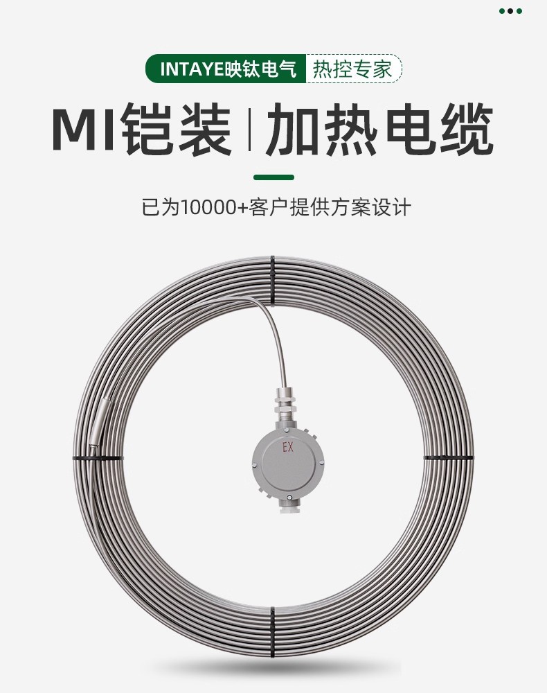 铠装MI加热丝矿物绝缘电缆大功率耐高温伴热带304不锈钢单芯双芯