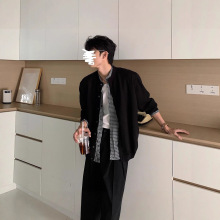 美式潮牌新款针织衫男士毛衣拼接假俩件宽松外套秋季休闲开衫夹克