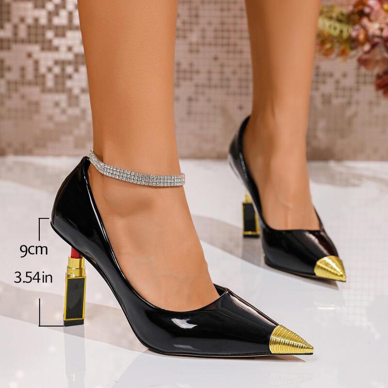 Black Designer Style Pointed Toe High Heels for Women 2025 Spring and Summer New Metal Splicing Versatile Shoes for Women