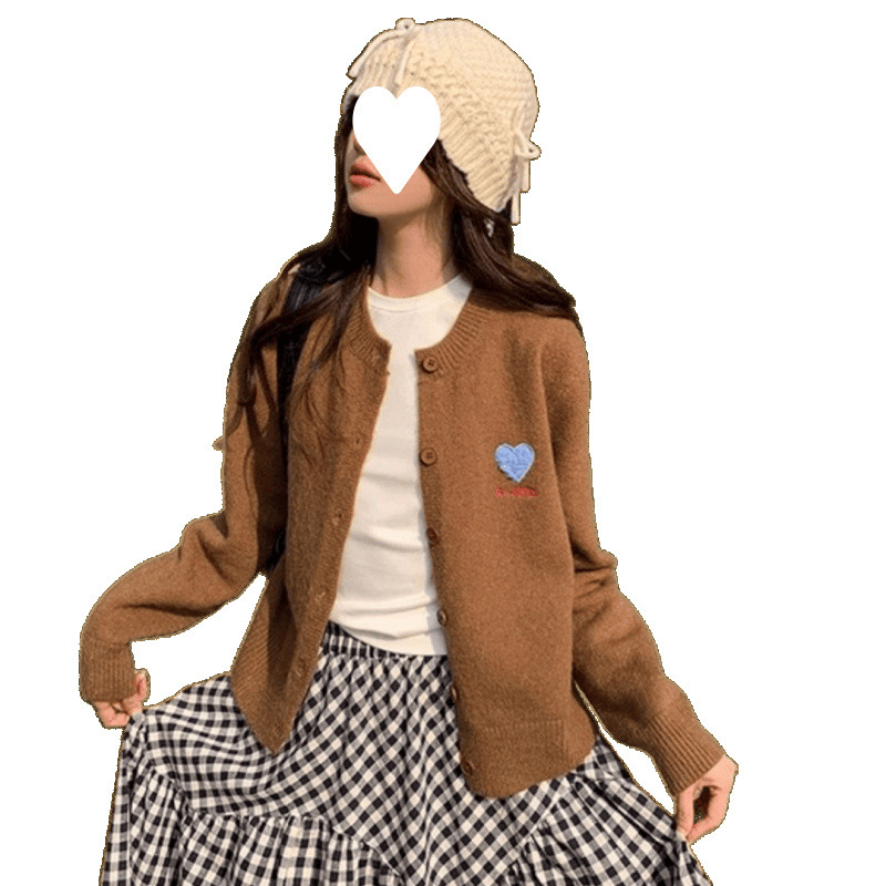 Fanbangbang nicho de diseño de estilo extranjero, amor, bordado, jersey de punto, abrigo, suéter de mujer nuevo image 5